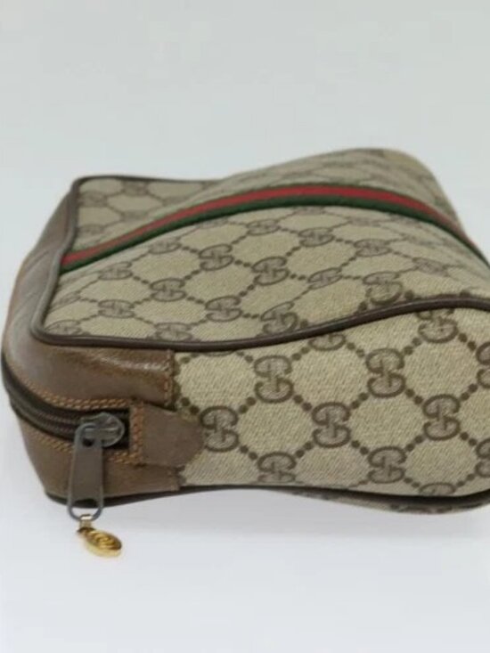 GUCCI GG Supreme Web Sherry Line Clutch Bag PVC Beige Gold 84 01 012 Auth BA803 - Picture 3 of 16